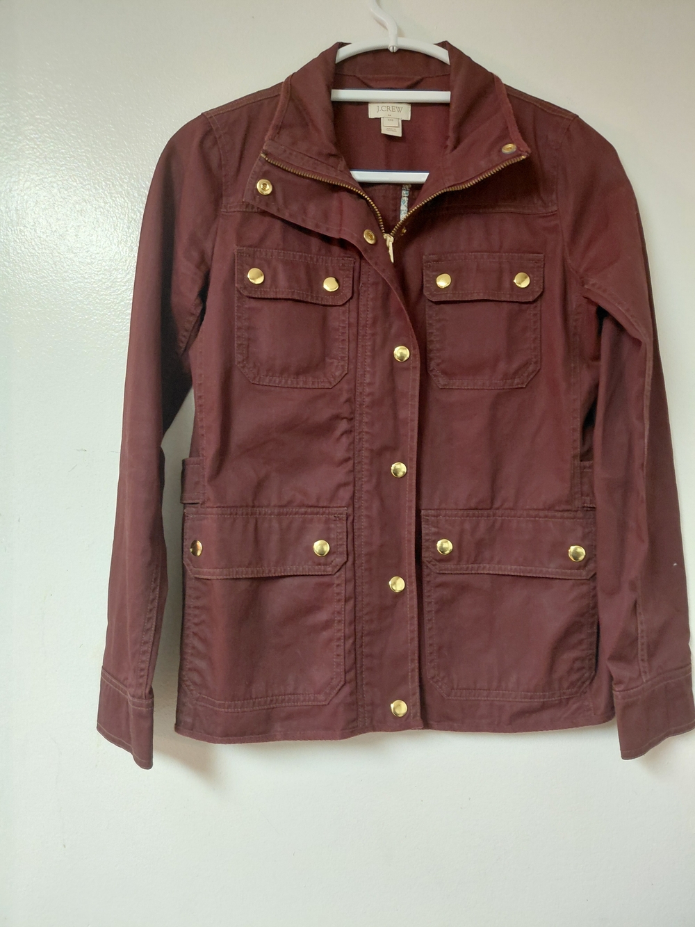 J. Crew Women's Burgundy Utility Jacket with Gold Hardware